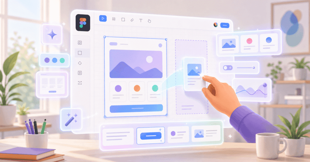 Indian product designer using a Figma AI design tool India workflow with First Draft and Dev Mode on screen