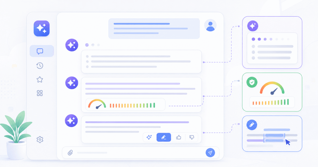 AI UX design patterns India — interface showing streaming AI-generated content with confidence indicators